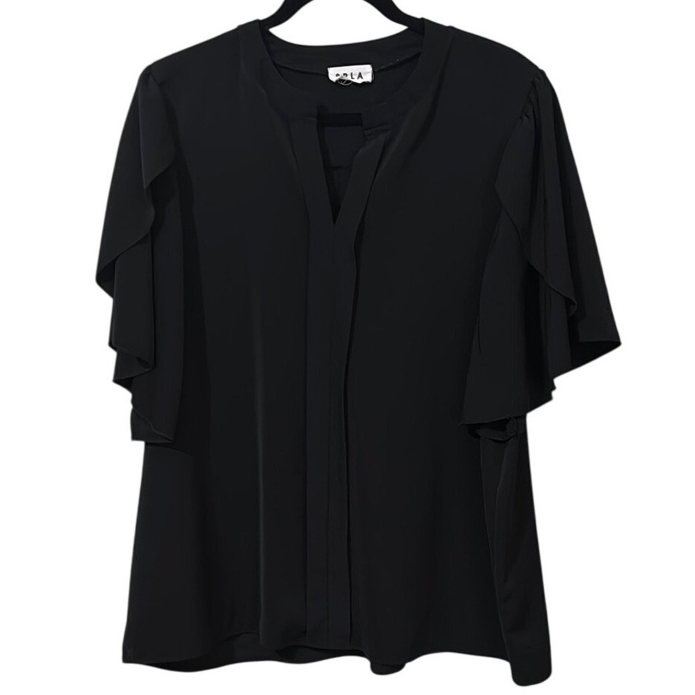 SPLA Flutter Sleeve Blouse Black‎ Ruffled Relaxed Fit
